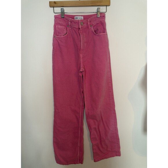 Zara High Rise Wide Leg Jeans Pink Sz 4 Barbie Preppy - Picture 2 of 7